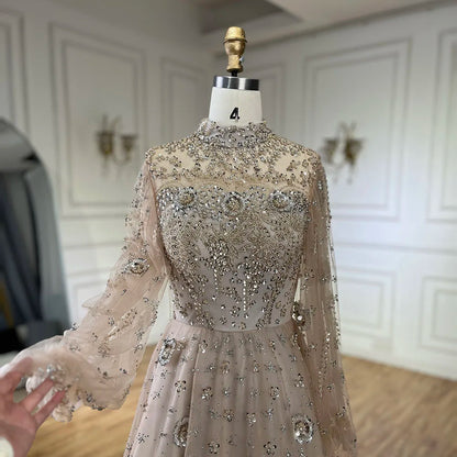 Elegant Champagne Evening Dress with Long Sleeves LA72594