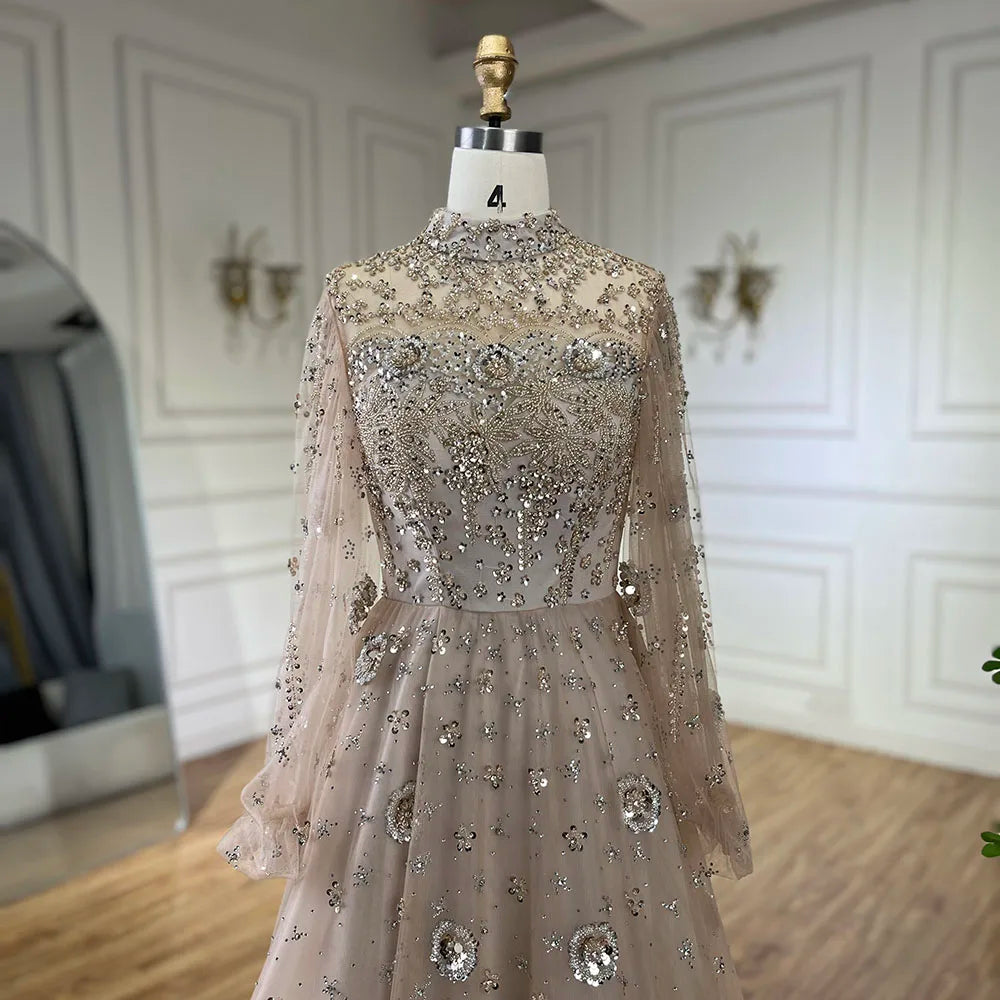 Elegant Champagne Evening Dress with Long Sleeves LA72594