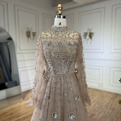 Elegant Champagne Evening Dress with Long Sleeves LA72594