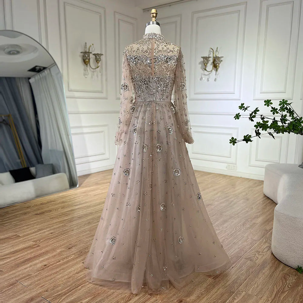 Elegant Champagne Evening Dress with Long Sleeves LA72594