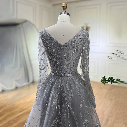 Muslim Nude A-Line Beaded Evening Dress with Long Sleeves LA71596A