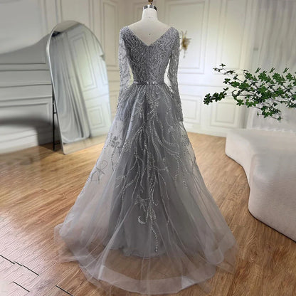 Muslim Nude A-Line Beaded Evening Dress with Long Sleeves LA71596A
