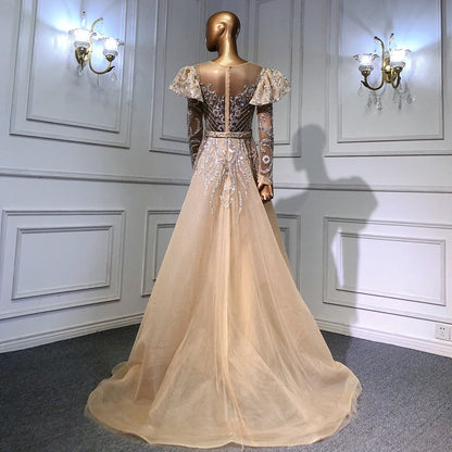 Luxury Nude Beaded Mermaid Evening Dress with Overskirt LA71352