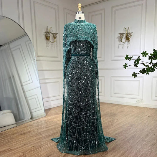Modest Beaded Long Cape Dubai Evening Dresses LA72032M