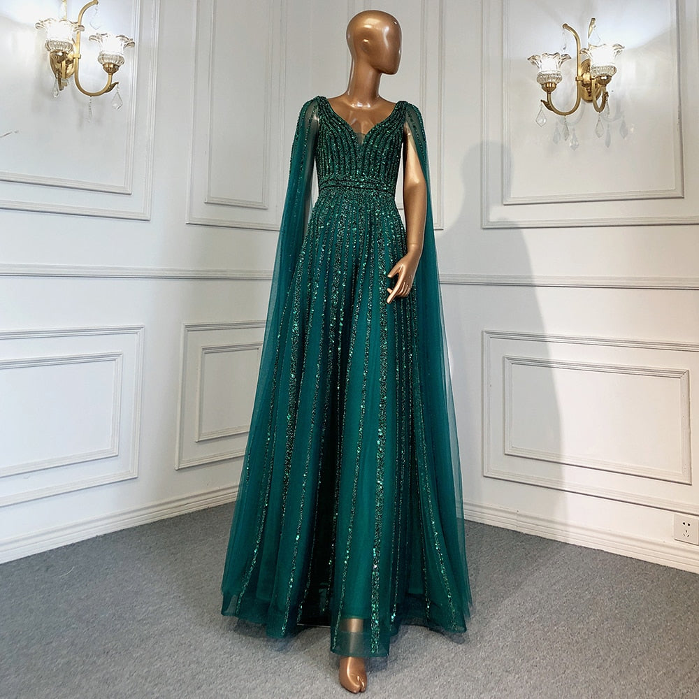 Luxuriöses, nudefarbenes Dubai-Abendkleid mit Cape-Ärmeln LA71567
