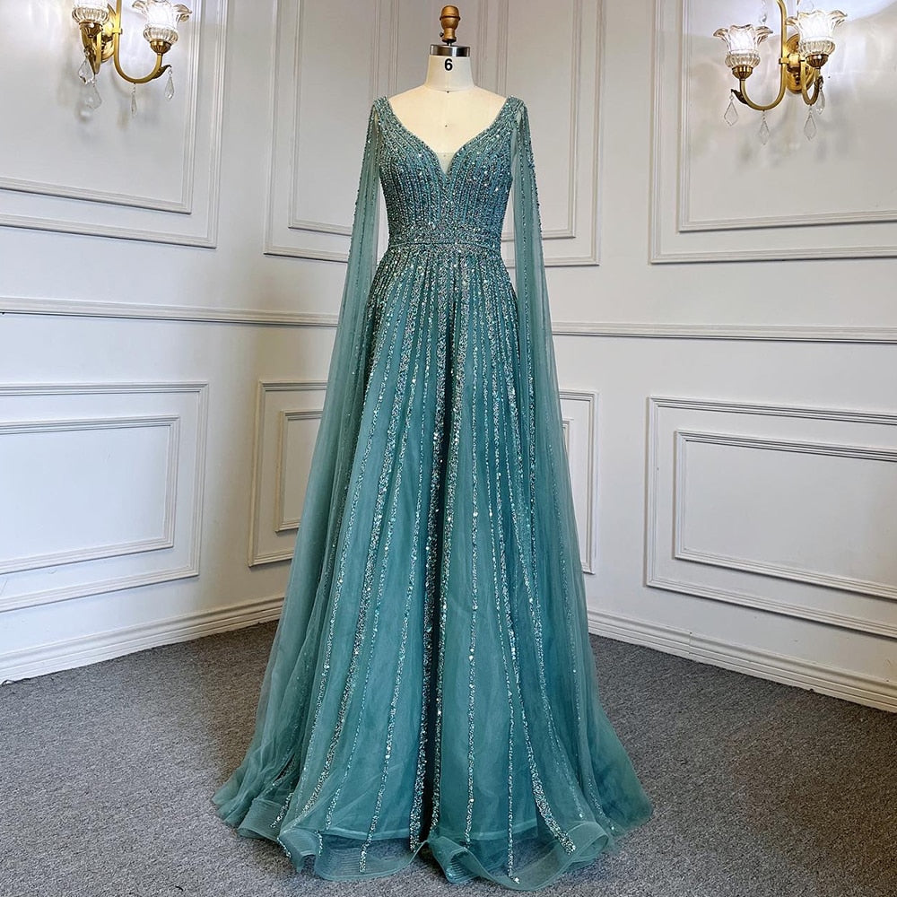 Luxuriöses, nudefarbenes Dubai-Abendkleid mit Cape-Ärmeln LA71567