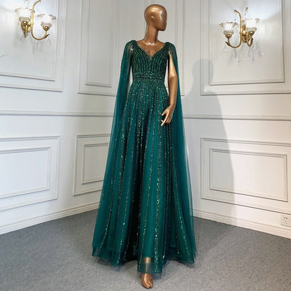 Luxuriöses, nudefarbenes Dubai-Abendkleid mit Cape-Ärmeln LA71567