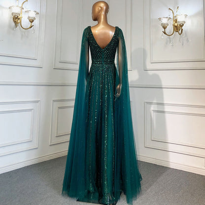 Luxuriöses, nudefarbenes Dubai-Abendkleid mit Cape-Ärmeln LA71567