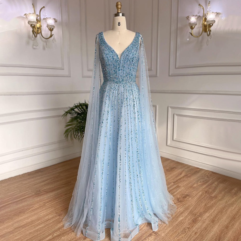 Luxuriöses, nudefarbenes Dubai-Abendkleid mit Cape-Ärmeln LA71567