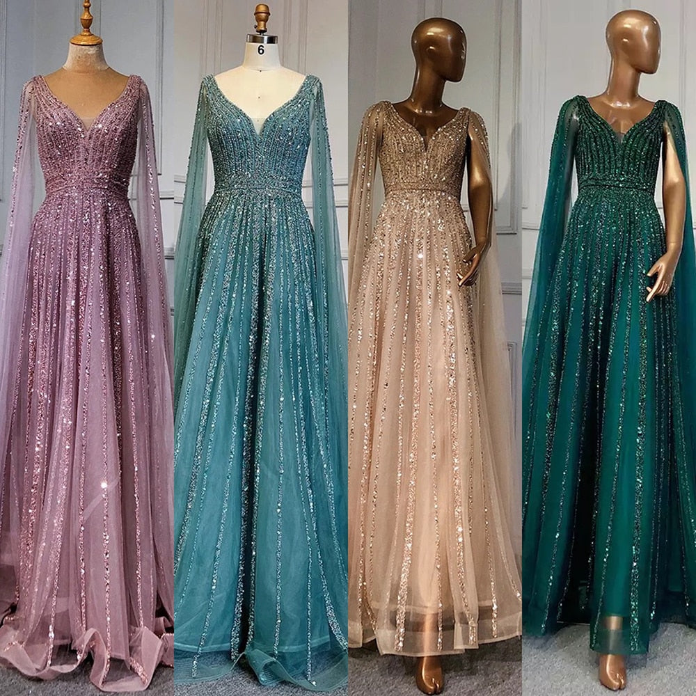 Luxuriöses, nudefarbenes Dubai-Abendkleid mit Cape-Ärmeln LA71567