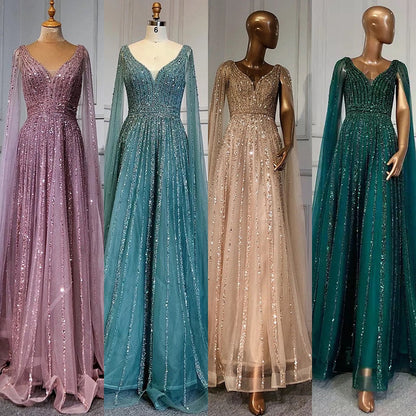 Luxuriöses, nudefarbenes Dubai-Abendkleid mit Cape-Ärmeln LA71567