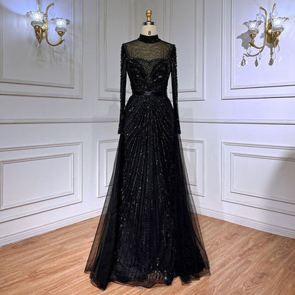 Luxury Nude Modest Beaded Tassel Mermaid Evening Dress LA71533