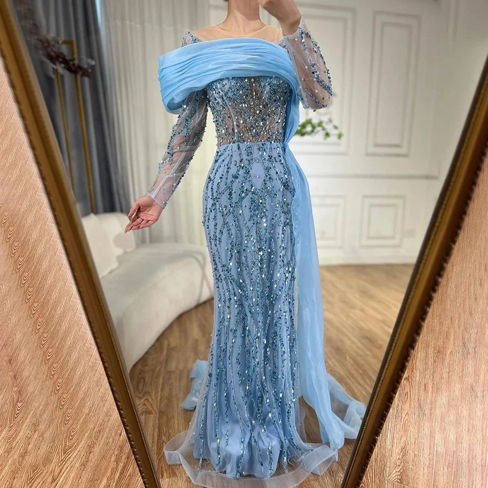 Luxury Olive Green Beaded Mermaid Evening Dress with Crystal LA72396