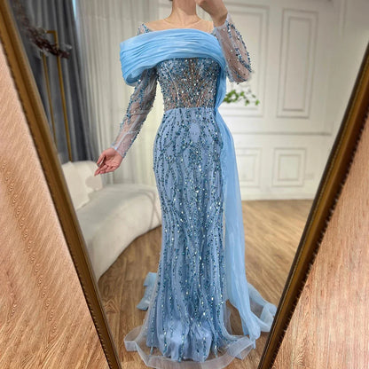 Luxury Olive Green Beaded Mermaid Evening Dress with Crystal LA72396