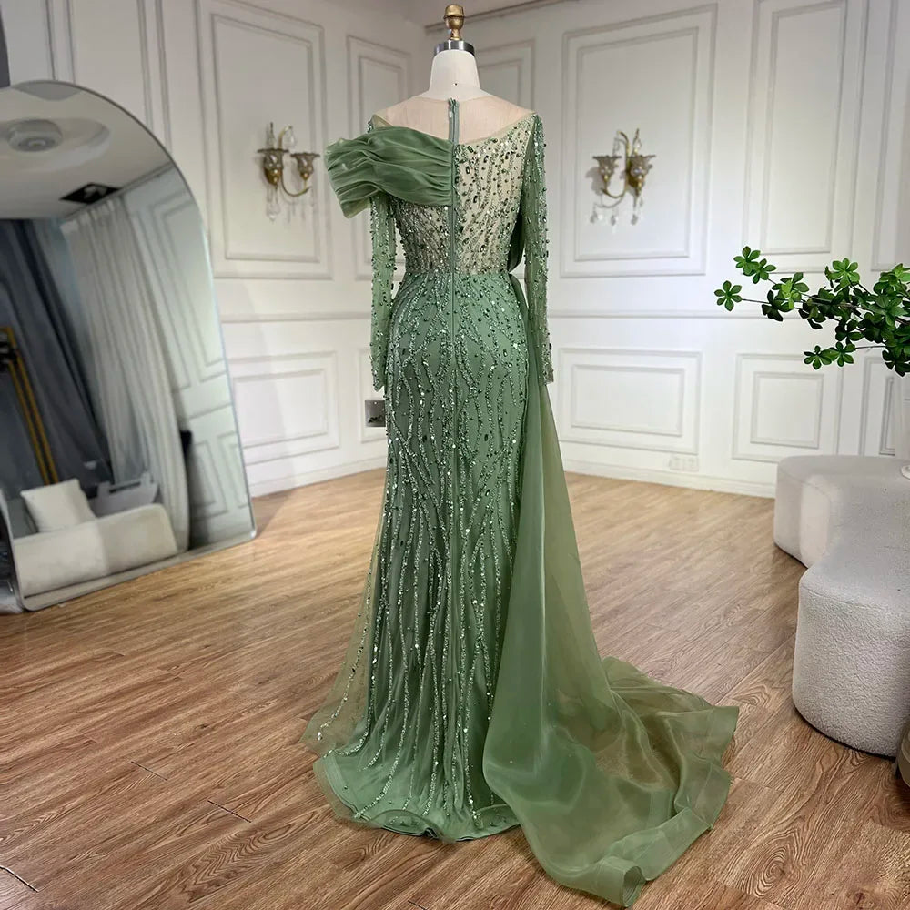 Luxury Olive Green Beaded Mermaid Evening Dress with Crystal LA72396