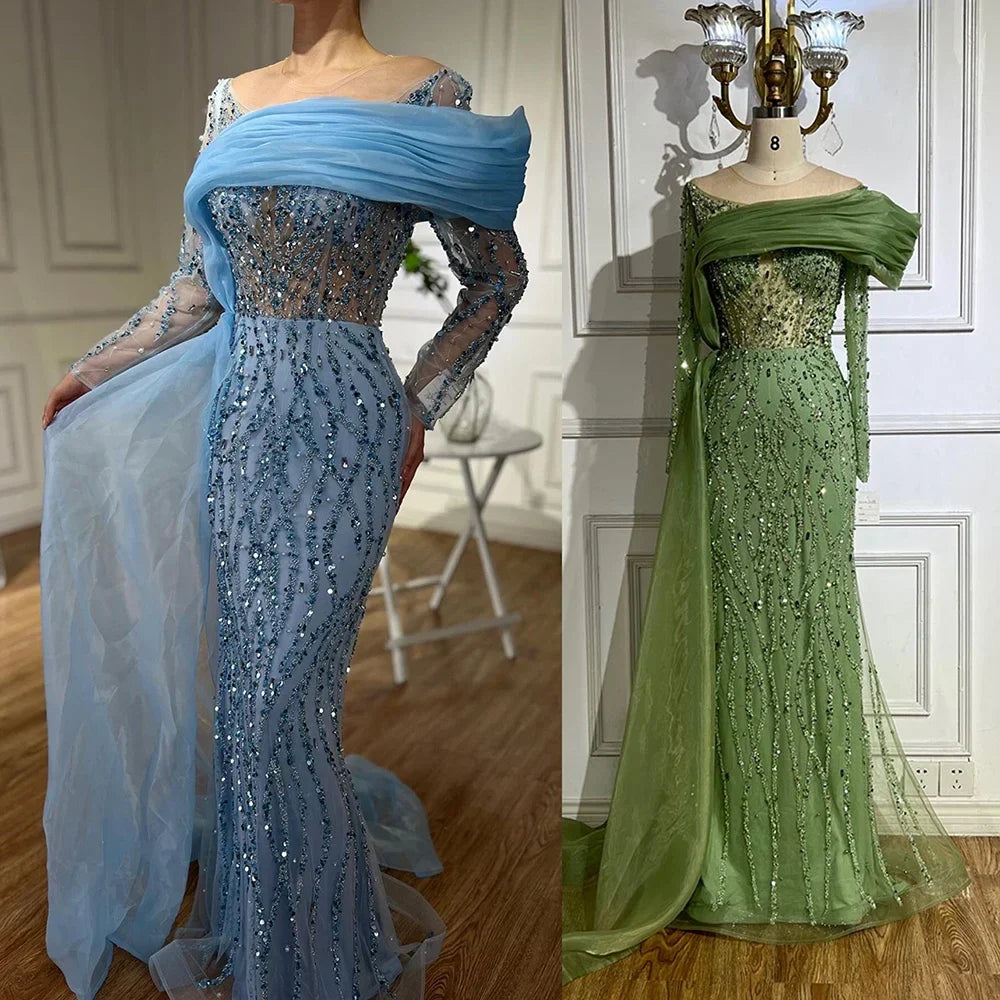 Luxury Olive Green Beaded Mermaid Evening Dress with Crystal LA72396