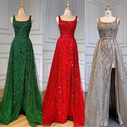 Luxury Beaded emermad green  Mermaid Evening Dress With Overskirt LA70765