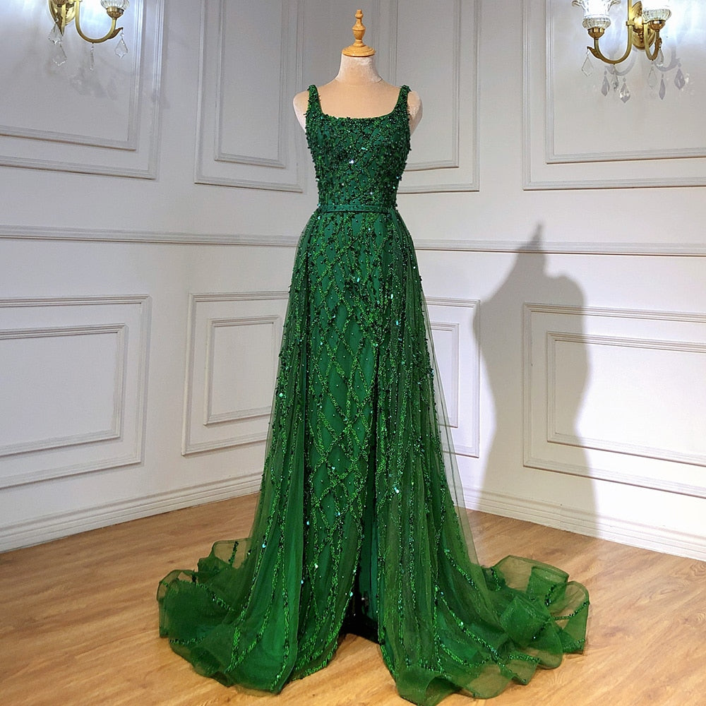 Luxury Beaded emermad green  Mermaid Evening Dress With Overskirt LA70765