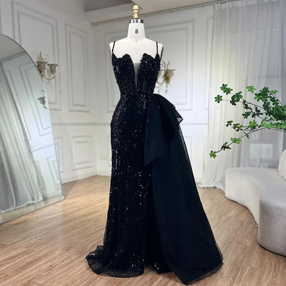 Spaghetti Straps Sage Green Mermaid Evening Dress with Overskirt LA72378