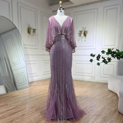 Luxury Turquoise Mermaid Evening Dress with Long Cape LA72258