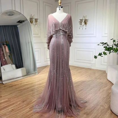 Luxury Turquoise Mermaid Evening Dress with Long Cape LA72258