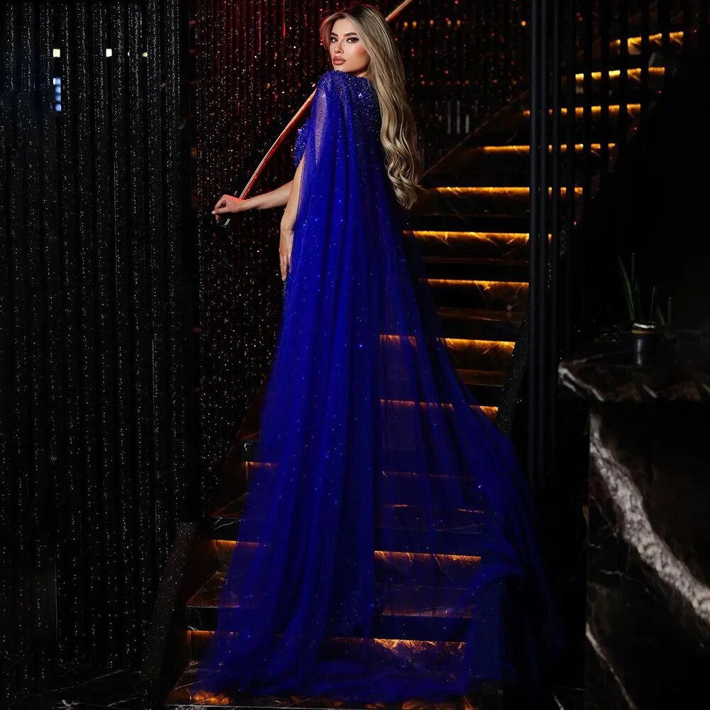 Luxury Royal Blue Mermaid Evening Dress with Cape LA72198