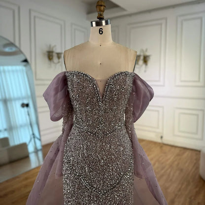 Luxury Nude Beaded Mermaid Evening Dress With Overskirt LA72879