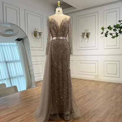 Luxury Purple Lace Beaded Mermaid Evening Dress with Skirt LA71752