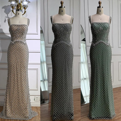 Luxury Silver Mermaid Evening Dress with Designed Stones LA72919