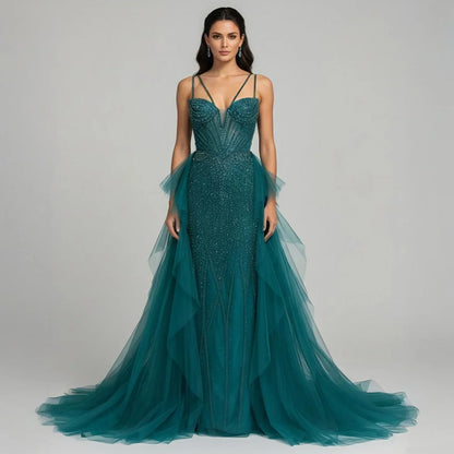 Luxury Green Beaded Mermaid Evening Dresses with Skirt LA73455