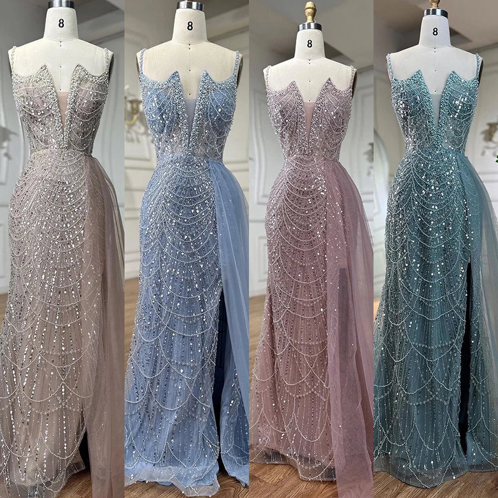 Nude Mermaid Spaghetti Straps Beaded Evening Gown 2025 LA72189