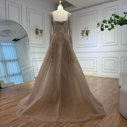 Luxury Arabic Caramel Beaded Mermaid Evening Dress with Overskirt LA72710A