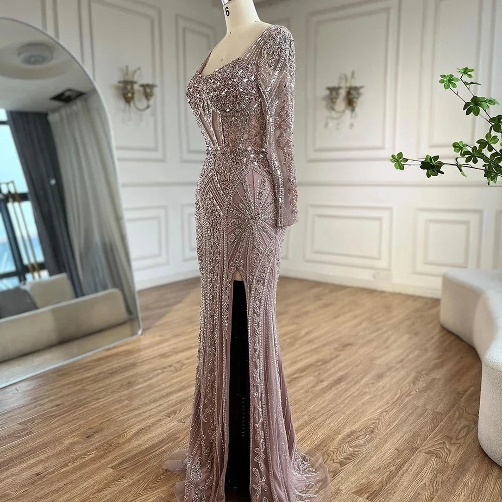 Luxury  Dubai Beaded Evening Dress With  Long Sleeve LA72518