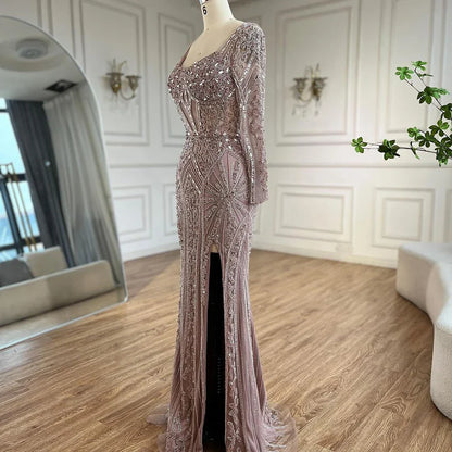 Luxury  Dubai Beaded Evening Dress With  Long Sleeve LA72518