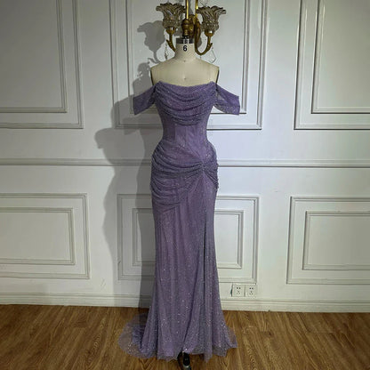 Dubai Elegant Purple Evening Dress with Sleeveless Tulle LA72790