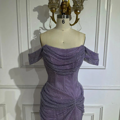 Dubai Elegant Purple Evening Dress with Sleeveless Tulle LA72790