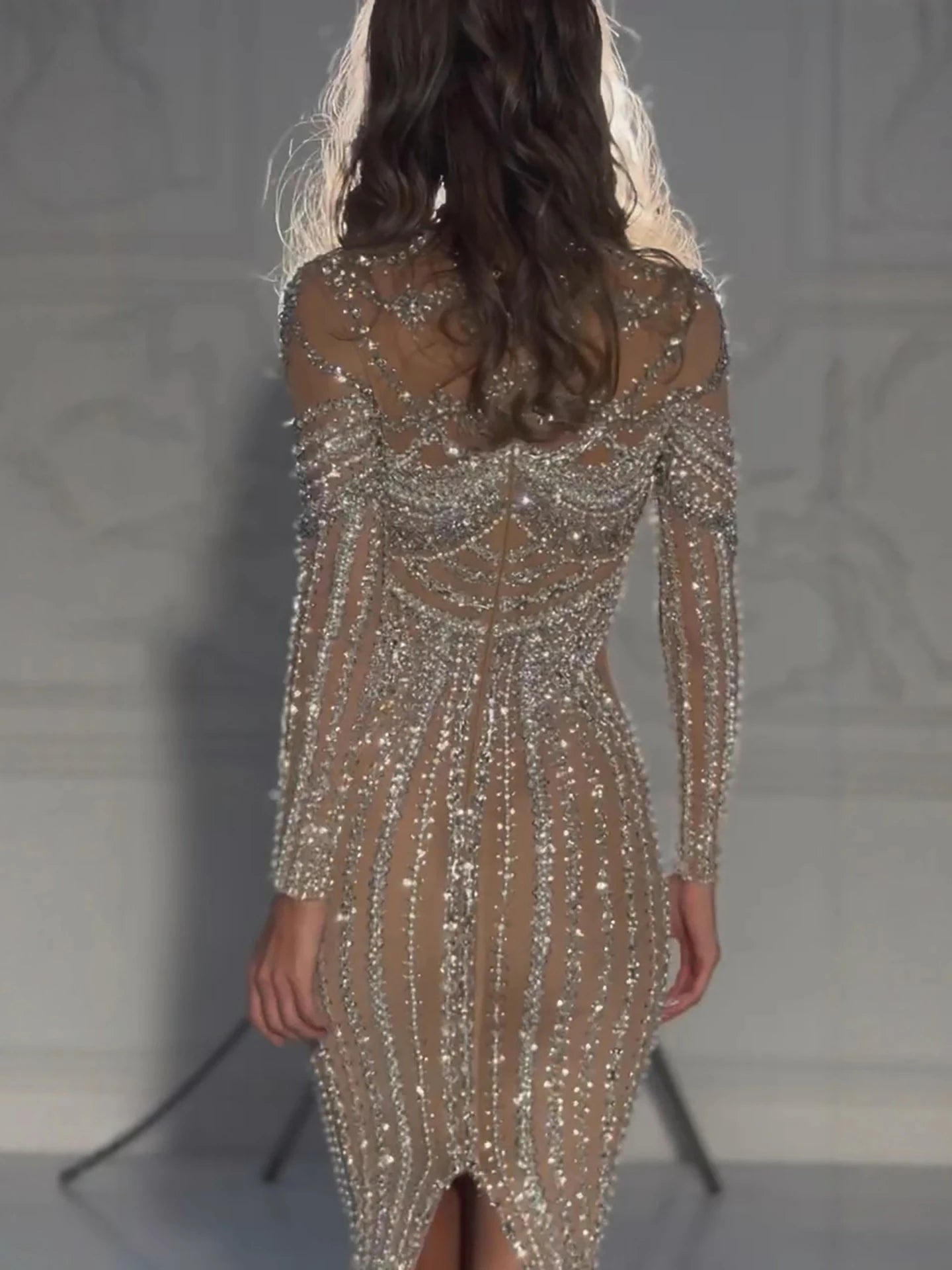 Luxury Nude Crystal Beaded Mermaid Evening Dress LA73391