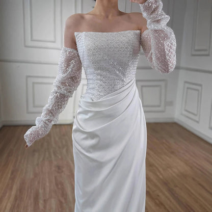 White   Beaded Evening Dress with Detachable Sleeves LA72293A