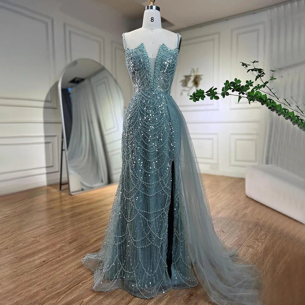 Nude Mermaid Spaghetti Straps Beaded Evening Gown 2025 LA72189