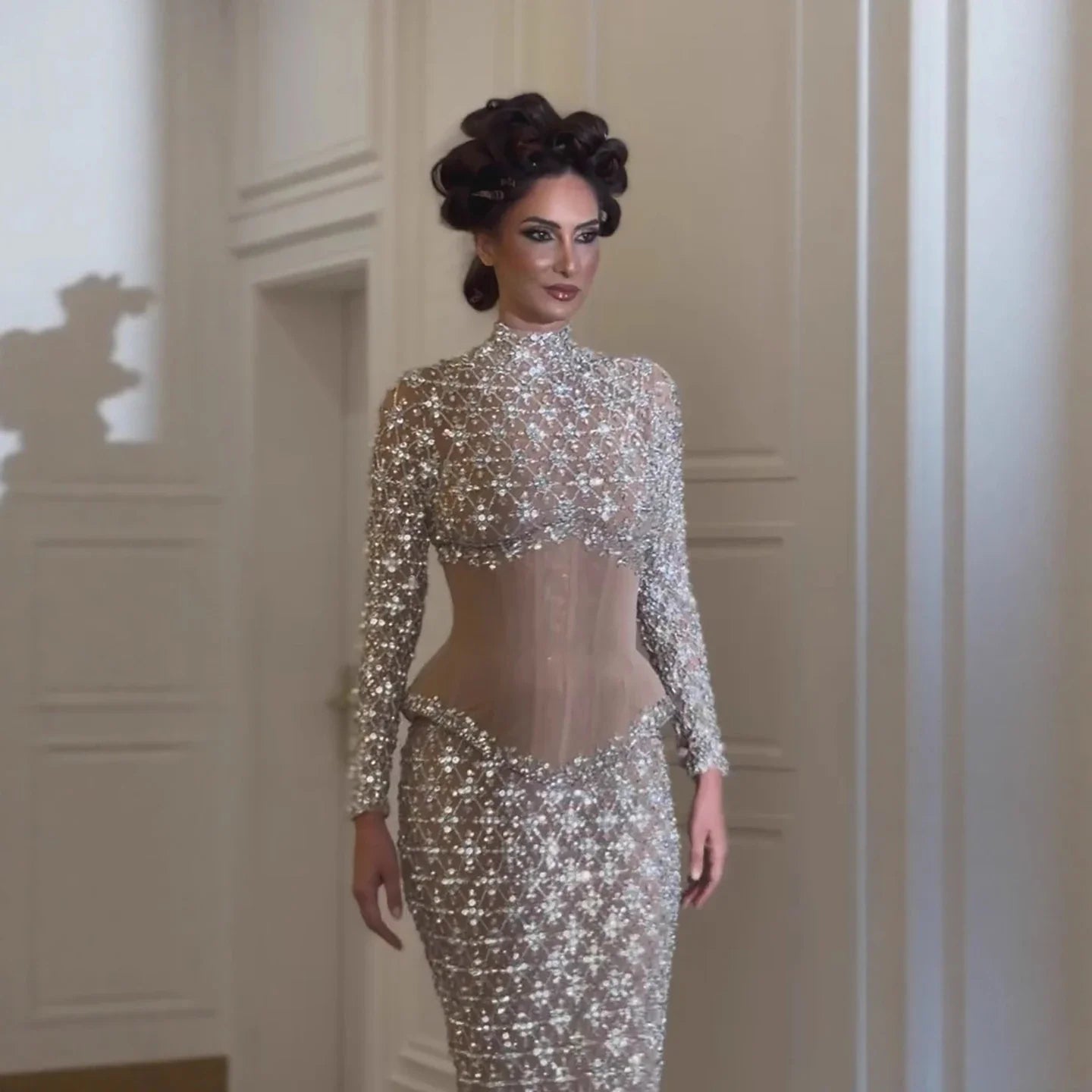 Luxury Nude Beaded Two Pieces Corset Evening Dress LA73335