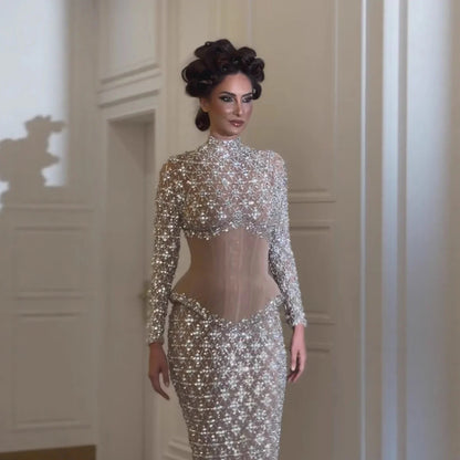 Luxury Nude Beaded Two Pieces Corset Evening Dress LA73335