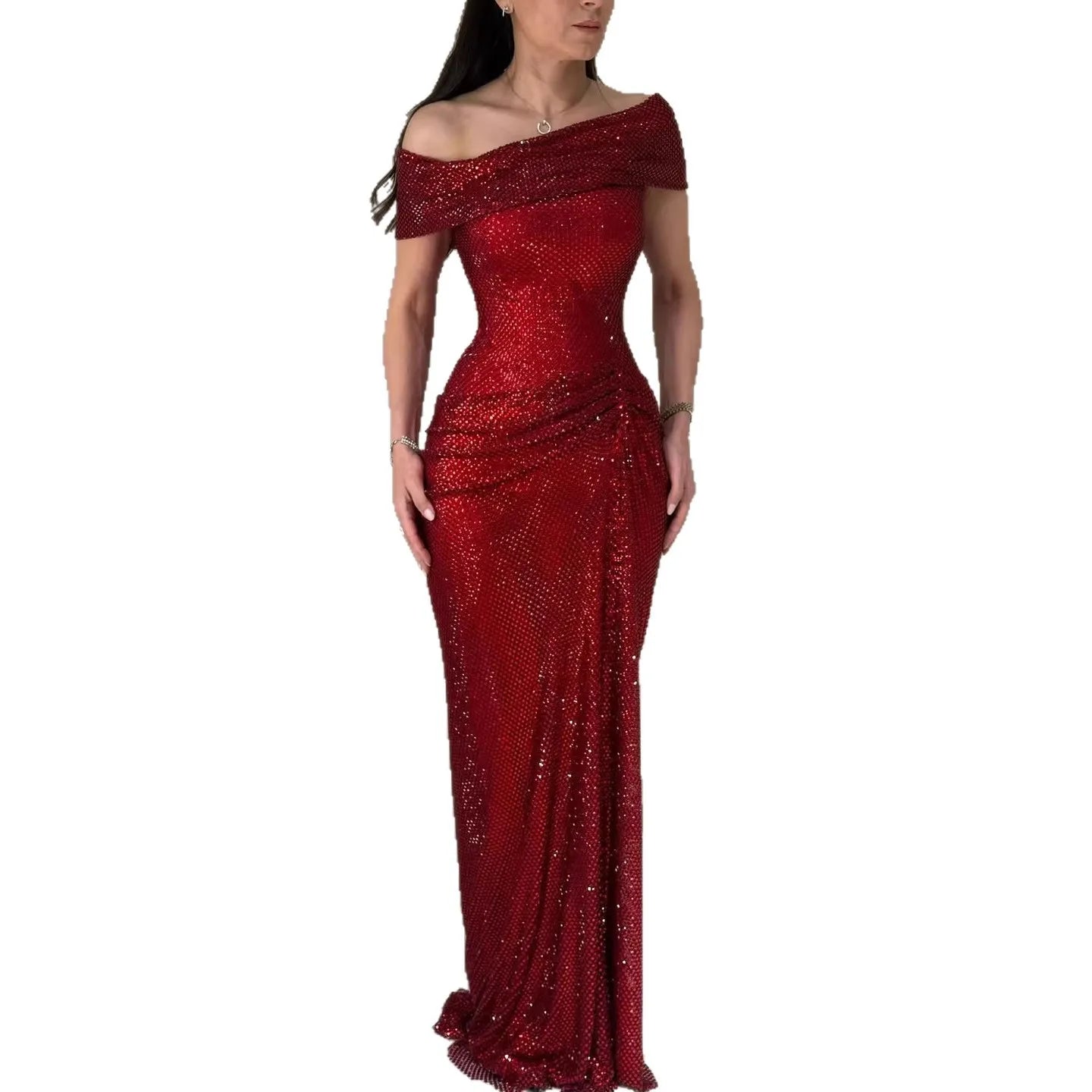 Red Beaded Mermaid Gown | Serene Hill Dubai LA73437