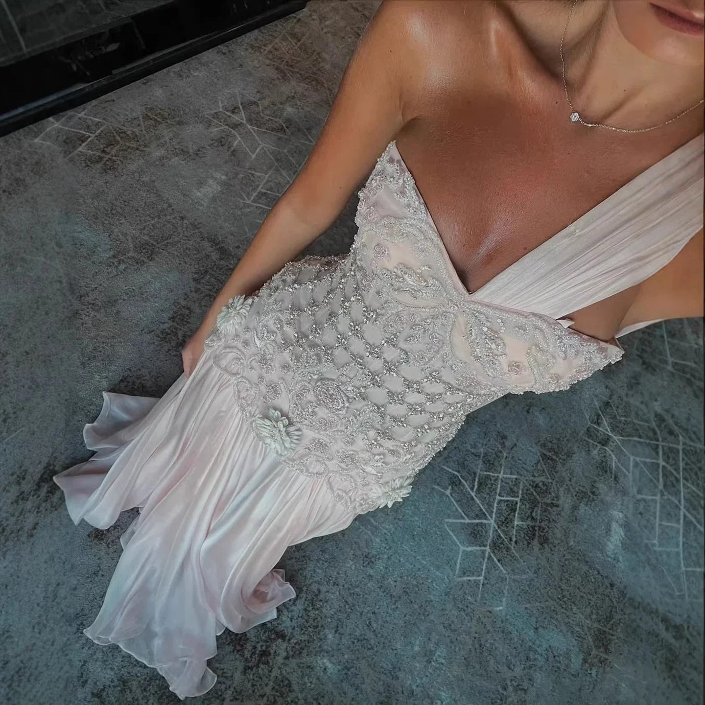 Luxury Pink Arabic Floral Evening Dress With Cape LA73451