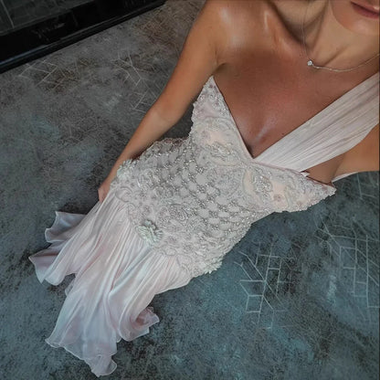 Luxury Pink Arabic Floral Evening Dress With Cape LA73451