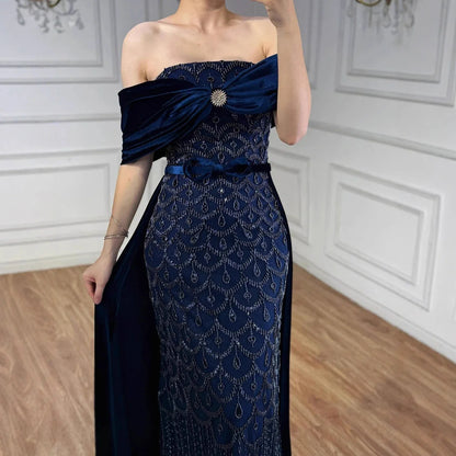 Luxury Arabic Navy Blue Evening Dress LA73416