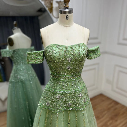 Serene Hill  Off The Shoulder A-Line Caramel Beaded Luxury Evening Dress for Formal Occasion Saudi LA72709