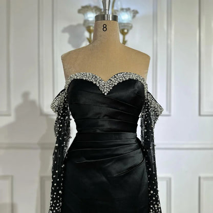 Elegant Yellow Mermaid Beaded Evening Gown with Detachable Sleeves LA72777