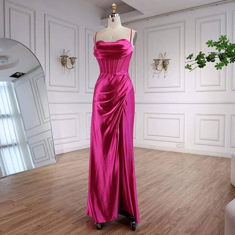 Pink Mermaid Sweetheart Ruched Silk Satin Evening Dress LA73153