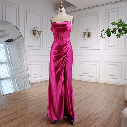 Pink Mermaid Sweetheart Ruched Silk Satin Evening Dress LA73153
