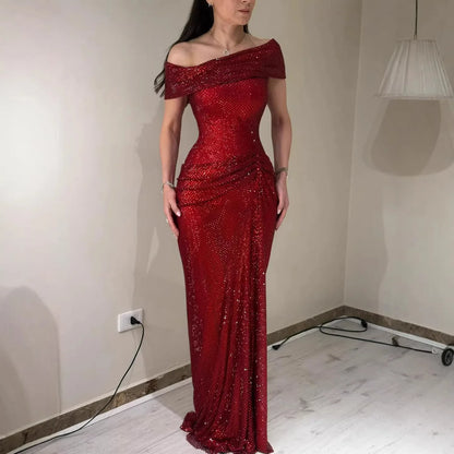 Red Beaded Mermaid Gown | Serene Hill Dubai LA73437
